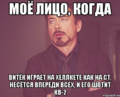 моё лицо, когда витёк играет на хеллкете как на ст, несётся впереди всех, и его шотит кв-2, Мем твое выражение лица