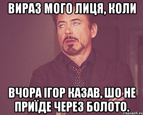 вираз мого лиця, коли вчора ігор казав, шо не приїде через болото., Мем твое выражение лица