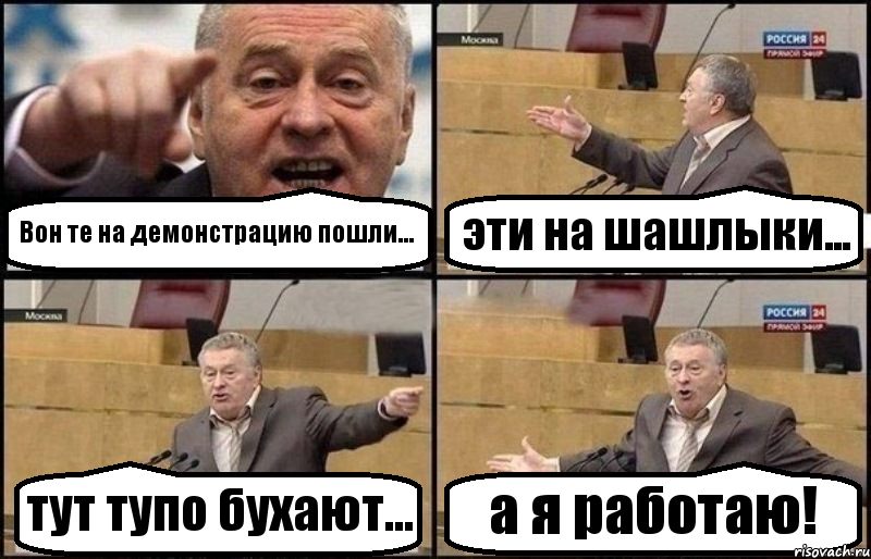 Вон те на демонстрацию пошли... эти на шашлыки... тут тупо бухают... а я работаю!, Комикс Жириновский