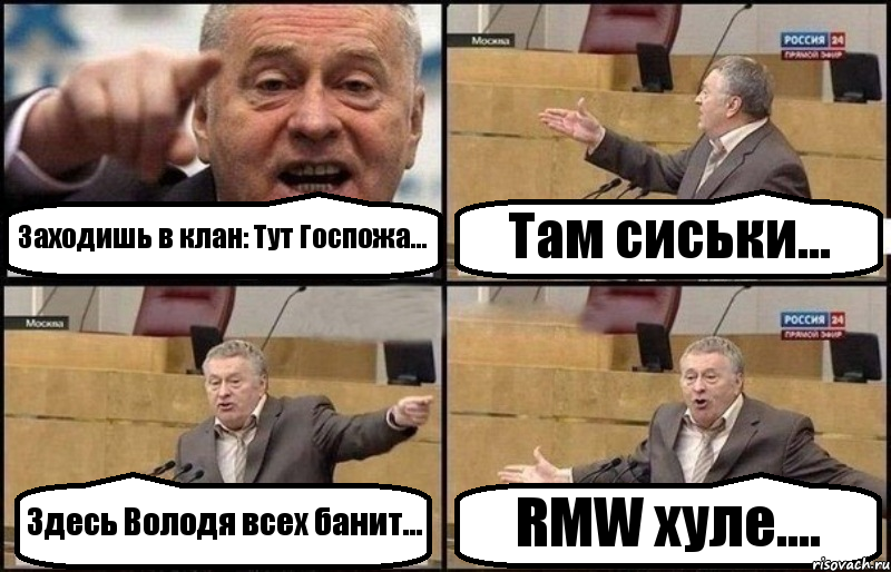 Заходишь в клан: Тут Госпожа... Там сиськи... Здесь Володя всех банит... RMW хуле...., Комикс Жириновский