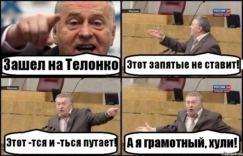 Зашел на Телонко Этот запятые не ставит! Этот -тся и -ться путает! А я грамотный, хули!, Комикс Жириновский