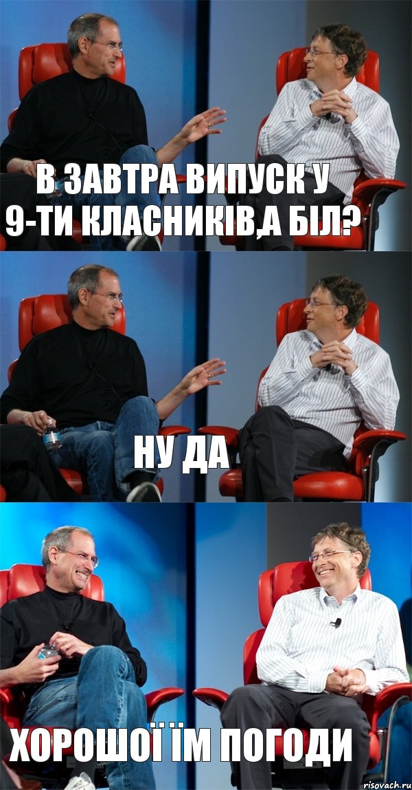 В завтра випуск у 9-ти класників,а Біл? Ну да Хорошої їм погоди, Комикс Стив Джобс и Билл Гейтс (3 зоны)