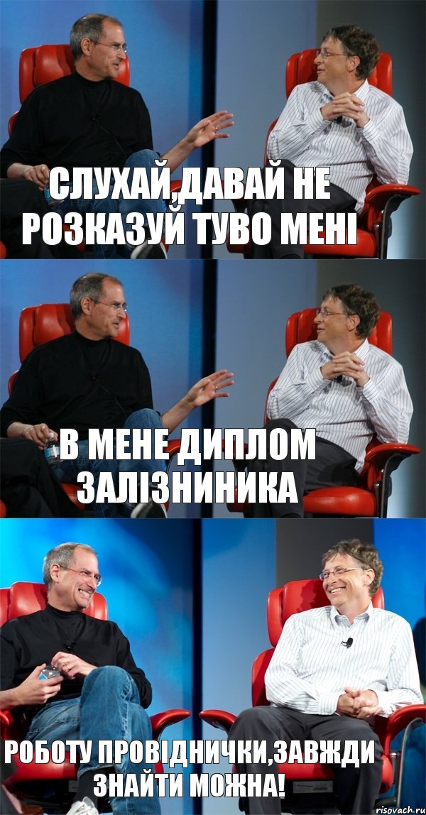 слухай,давай не розказуй туво мені в мене диплом залізниника роботу провіднички,завжди знайти можна!, Комикс Стив Джобс и Билл Гейтс (3 зоны)