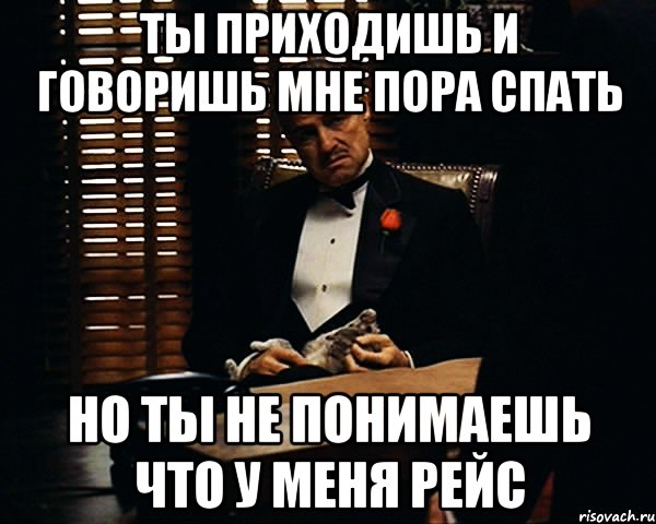 ты приходишь и говоришь мне пора спать но ты не понимаешь что у меня рейс, Мем Дон Вито Корлеоне