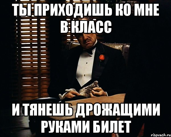 ты приходишь ко мне в класс и тянешь дрожащими руками билет, Мем Дон Вито Корлеоне