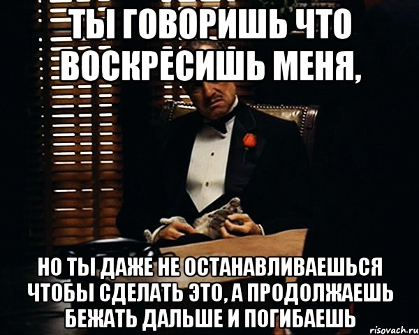 ты говоришь что воскресишь меня, но ты даже не останавливаешься чтобы сделать это, а продолжаешь бежать дальше и погибаешь, Мем Дон Вито Корлеоне