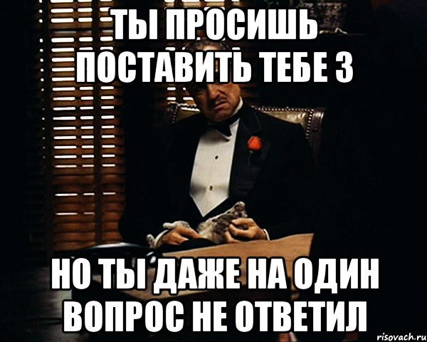 Ты 3. Не ответил не на один вопрос. Просьба поставить 5 звезд. Задачи МЕМТЭ Дон Карлеон. Ответил спустя неделю Мем.