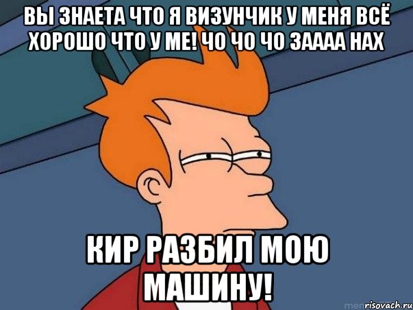 вы знаета что я визунчик у меня всё хорошо что у ме! чо чо чо заааа нах кир разбил мою машину!, Мем  Фрай (мне кажется или)