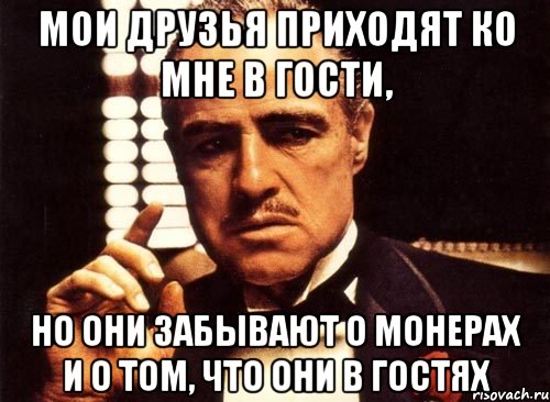 мои друзья приходят ко мне в гости, но они забывают о монерах и о том, что они в гостях, Мем крестный отец