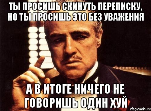 ты просишь скинуть переписку, но ты просишь это без уважения а в итоге ничего не говоришь один хуй, Мем крестный отец