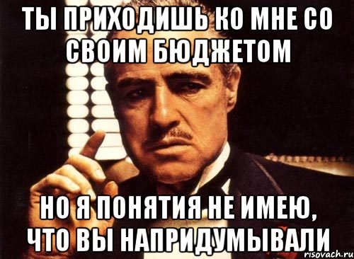 ты приходишь ко мне со своим бюджетом но я понятия не имею, что вы напридумывали, Мем крестный отец