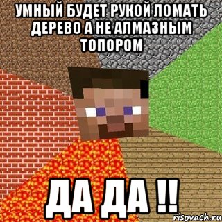 умный будет рукой ломать дерево а не алмазным топором да да !!, Мем Миникрафтер