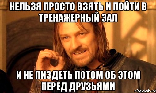 нельзя просто взять и пойти в тренажерный зал и не пиздеть потом об этом перед друзьями, Мем Нельзя просто так взять и (Боромир мем)