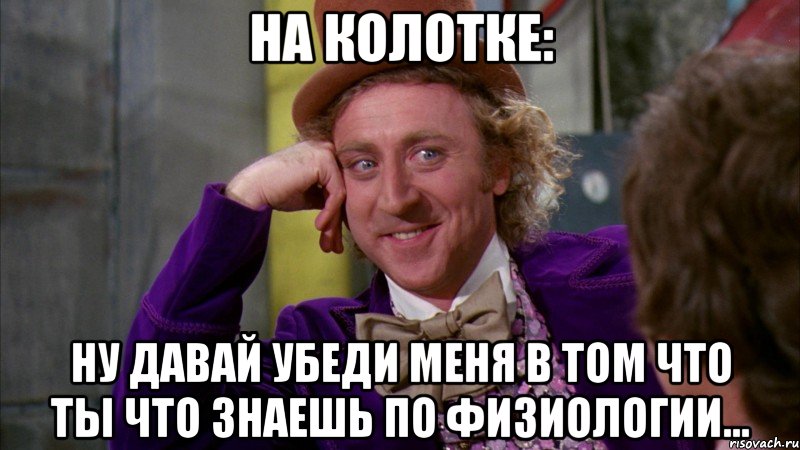 на колотке: ну давай убеди меня в том что ты что знаешь по физиологии..., Мем Ну давай расскажи (Вилли Вонка)