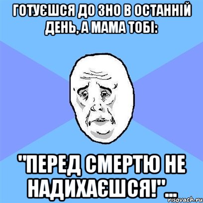 готуєшся до зно в останній день, а мама тобі: "перед смертю не надихаєшся!"..., Мем Okay face