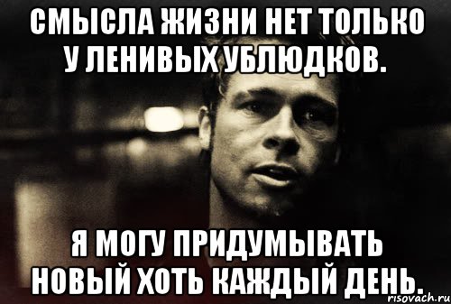 смысла жизни нет только у ленивых ублюдков. я могу придумывать новый хоть каждый день., Мем Тайлер