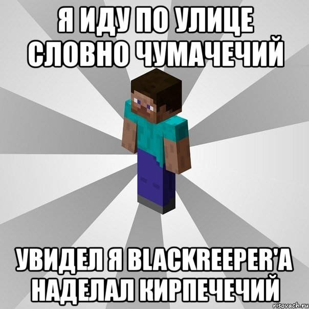 я иду по улице словно чумачечий увидел я blackreeper'а наделал кирпечечий, Мем Типичный игрок Minecraft