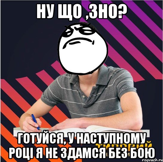 ну що ,зно? готуйся, у наступному році я не здамся без бою, Мем Типовий одинадцятикласник