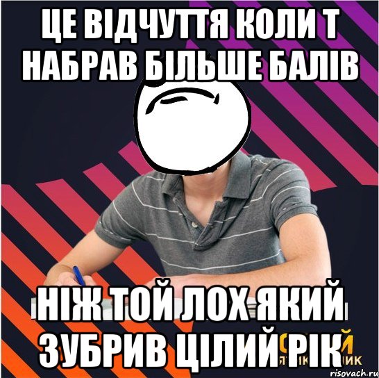 це відчуття коли т набрав більше балів ніж той лох який зубрив цілий рік, Мем Типовий одинадцятикласник