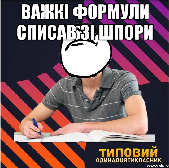 важкі формули списав зі шпори , Мем Типовий одинадцятикласник