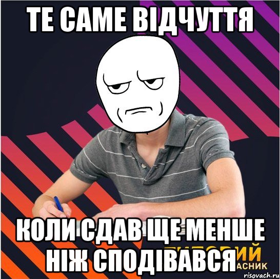 те саме відчуття коли сдав ще менше ніж сподівався, Мем Типовий одинадцятикласник