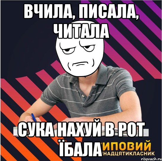 вчила, писала, читала сука нахуй в рот їбала, Мем Типовий одинадцятикласник