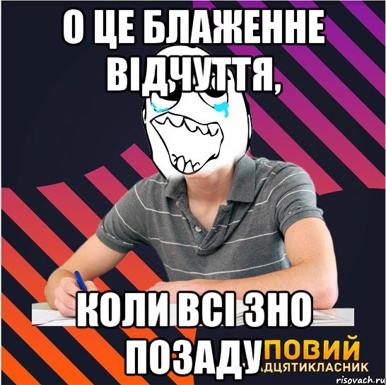 о це блаженне відчуття, коли всі зно позаду, Мем Типовий одинадцятикласник