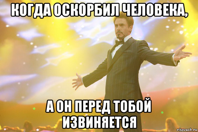 когда оскорбил человека, а он перед тобой извиняется, Мем Тони Старк (Роберт Дауни младший)