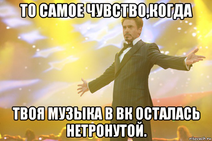 то самое чувство,когда твоя музыка в вк осталась нетронутой., Мем Тони Старк (Роберт Дауни младший)