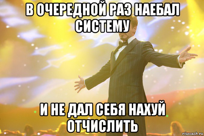 в очередной раз наебал систему и не дал себя нахуй отчислить, Мем Тони Старк (Роберт Дауни младший)