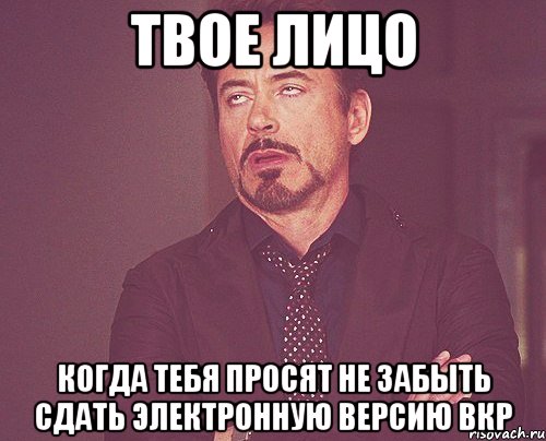 твое лицо когда тебя просят не забыть сдать электронную версию вкр, Мем твое выражение лица