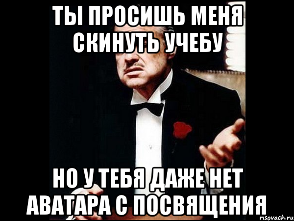 ты просишь меня скинуть учебу но у тебя даже нет аватара с посвящения