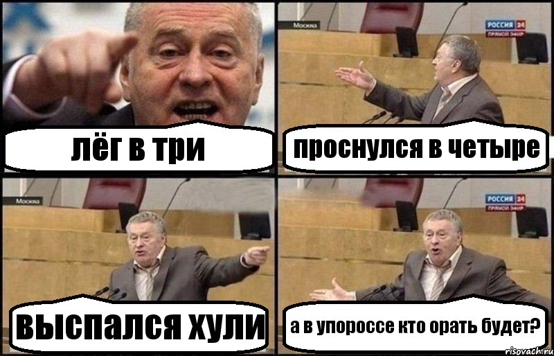 лёг в три проснулся в четыре выспался хули а в упороссе кто орать будет?, Комикс Жириновский