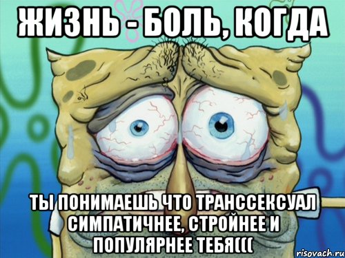 жизнь - боль, когда ты понимаешь что транссексуал симпатичнее, стройнее и популярнее тебя(((, Мем  жизнь-боль