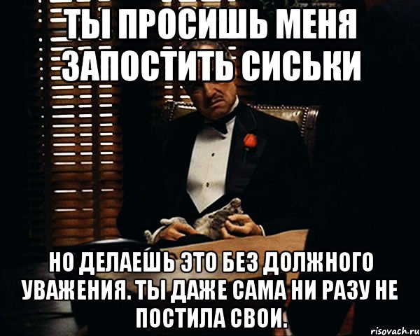 ты просишь меня запостить сиськи но делаешь это без должного уважения. ты даже сама ни разу не постила свои., Мем Дон Вито Корлеоне