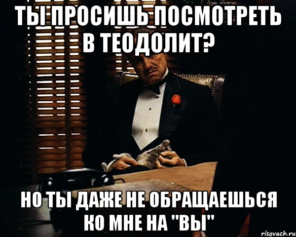 ты просишь посмотреть в теодолит? но ты даже не обращаешься ко мне на "вы", Мем Дон Вито Корлеоне