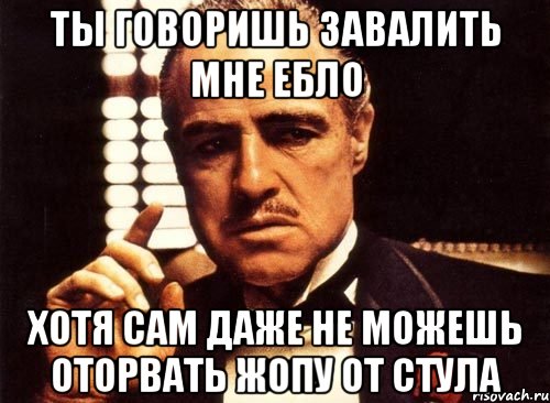 ты говоришь завалить мне ебло хотя сам даже не можешь оторвать жопу от стула, Мем крестный отец