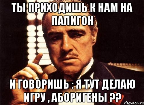 ты приходишь к нам на палигон и говоришь : я тут делаю игру , аборигены ??, Мем крестный отец