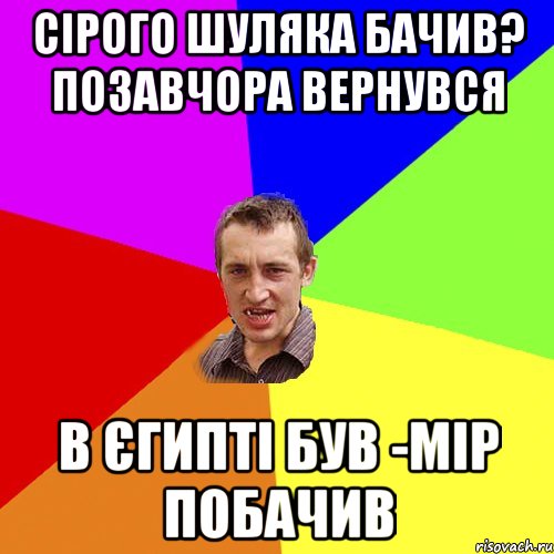 сірого шуляка бачив? позавчора вернувся в єгипті був -мір побачив