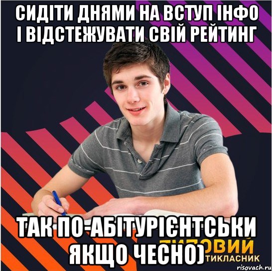 сидіти днями на вступ інфо і відстежувати свій рейтинг так по-абітурієнтськи якщо чесно), Мем Типовий одинадцятикласник