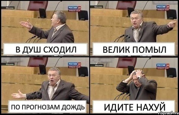 В ДУШ СХОДИЛ ВЕЛИК ПОМЫЛ ПО ПРОГНОЗАМ ДОЖДЬ ИДИТЕ НАХУЙ, Комикс Жирик в шоке хватается за голову