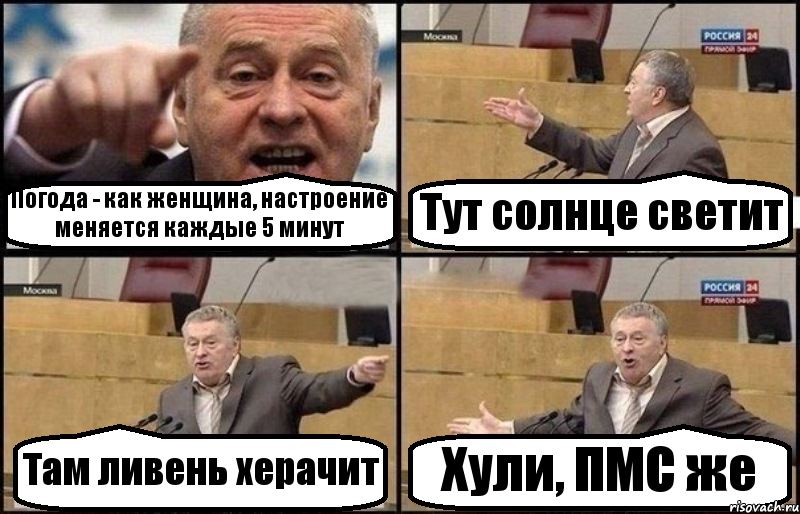 Погода - как женщина, настроение меняется каждые 5 минут Тут солнце светит Там ливень херачит Хули, ПМС же, Комикс Жириновский