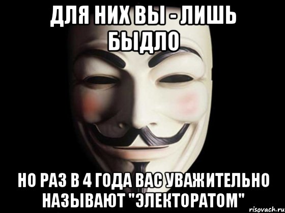 для них вы - лишь быдло но раз в 4 года вас уважительно называют "электоратом"