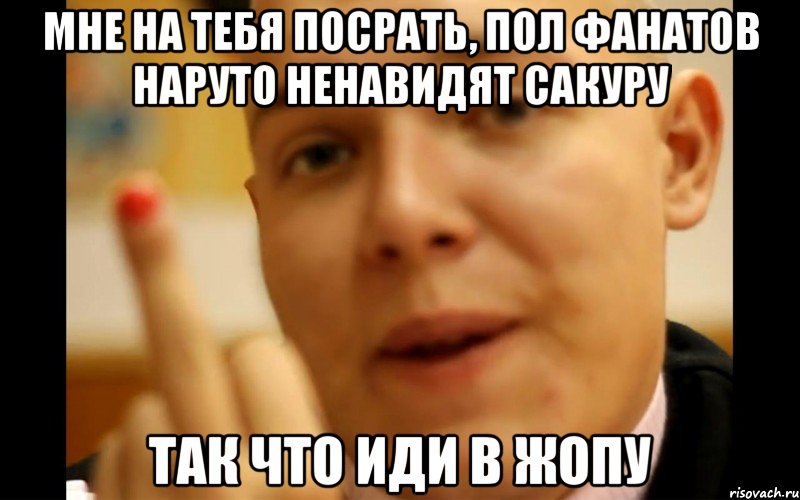 мне на тебя посрать, пол фанатов наруто ненавидят сакуру так что иди в жопу, Мем Иди в Жопу