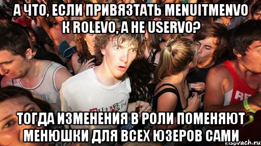 а что, если привязтать menuitmenvo к rolevo, а не uservo? тогда изменения в роли поменяют менюшки для всех юзеров сами