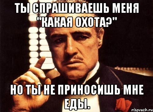 ты спрашиваешь меня "какая охота?" но ты не приносишь мне еды., Мем крестный отец