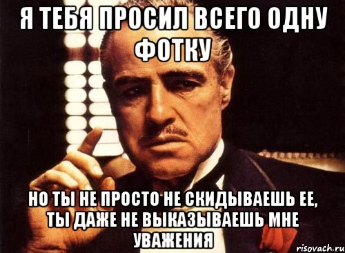 я тебя просил всего одну фотку но ты не просто не скидываешь ее, ты даже не выказываешь мне уважения, Мем крестный отец