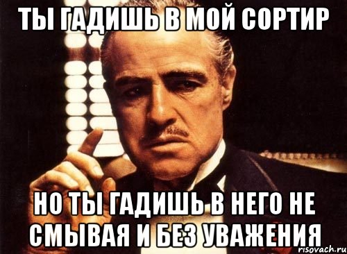 ты гадишь в мой сортир но ты гадишь в него не смывая и без уважения, Мем крестный отец