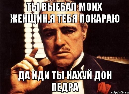 ты выебал моих женщин,я тебя покараю да иди ты нахуй дон педра, Мем крестный отец