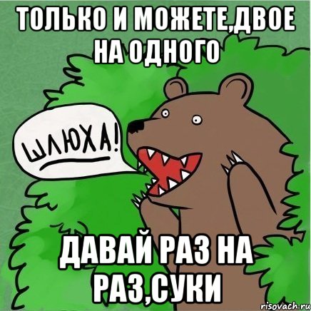 только и можете,двое на одного давай раз на раз,суки, Мем Медведь в кустах